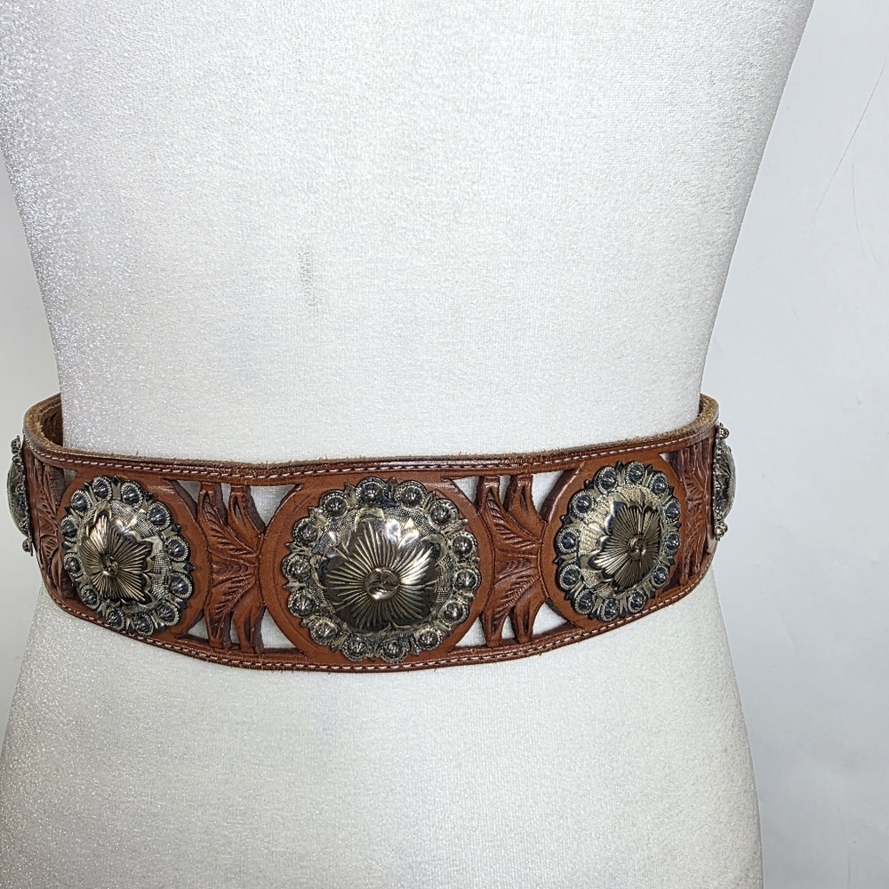 VOGT Sterling silver overlay boho leather printed belt